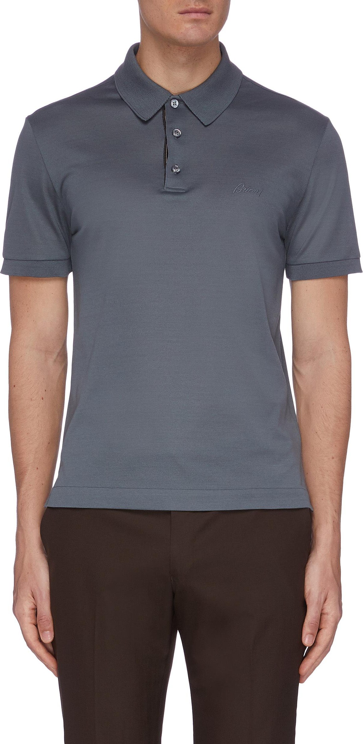 Brioni Logo embroidered cotton polo