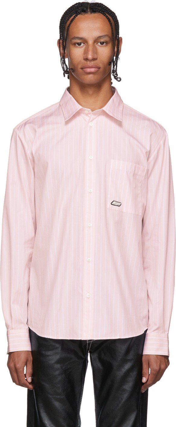 MSGM Pink Stripe Logo Shirt
