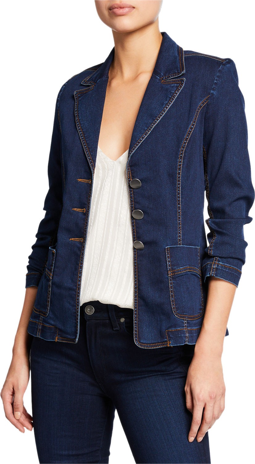 Nanette Lepore Rain Forest Button-Front Denim Blazer