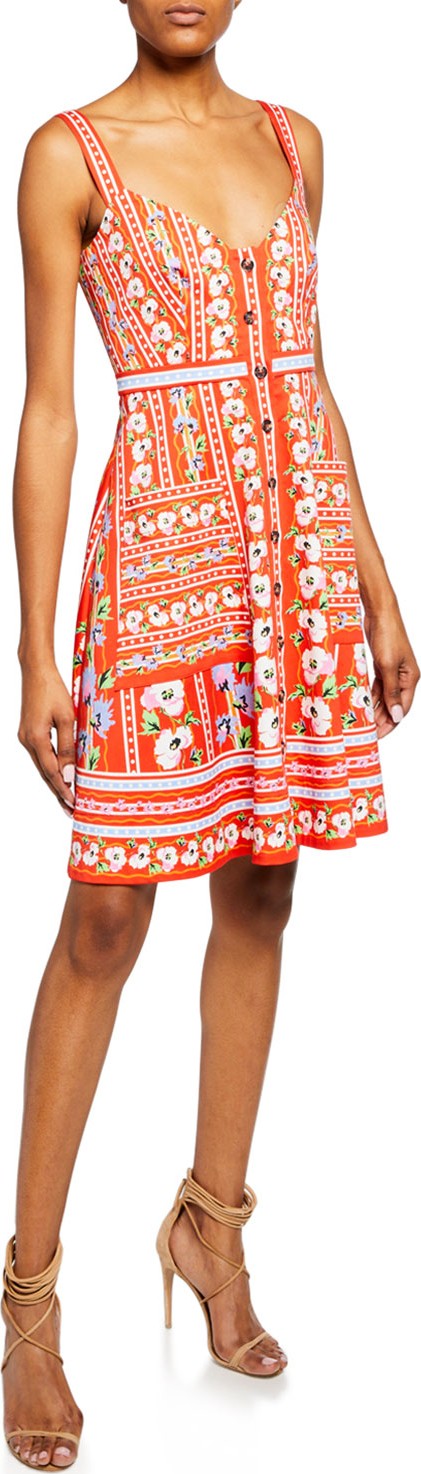 Saloni Fara Floral-Print V-Neck Sleeveless Short-B Dress