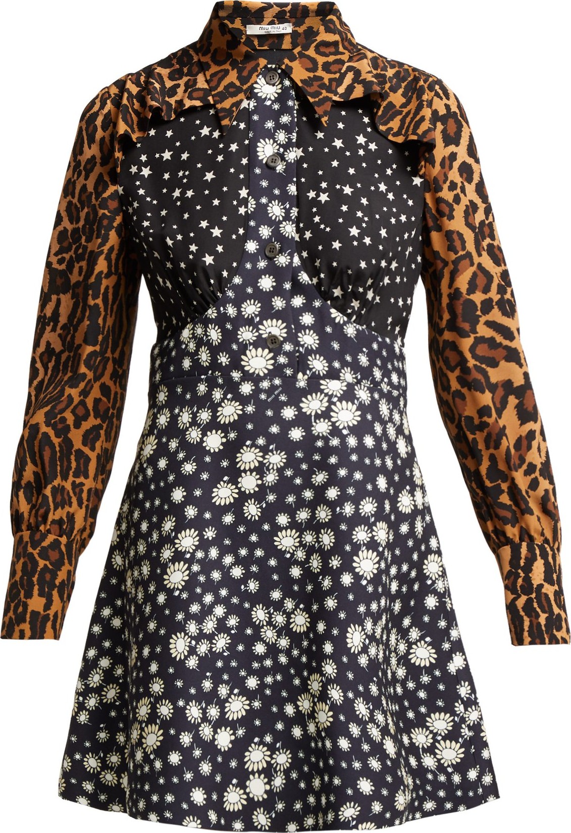 Miu Miu Leopard-print contrast-panel silk dress