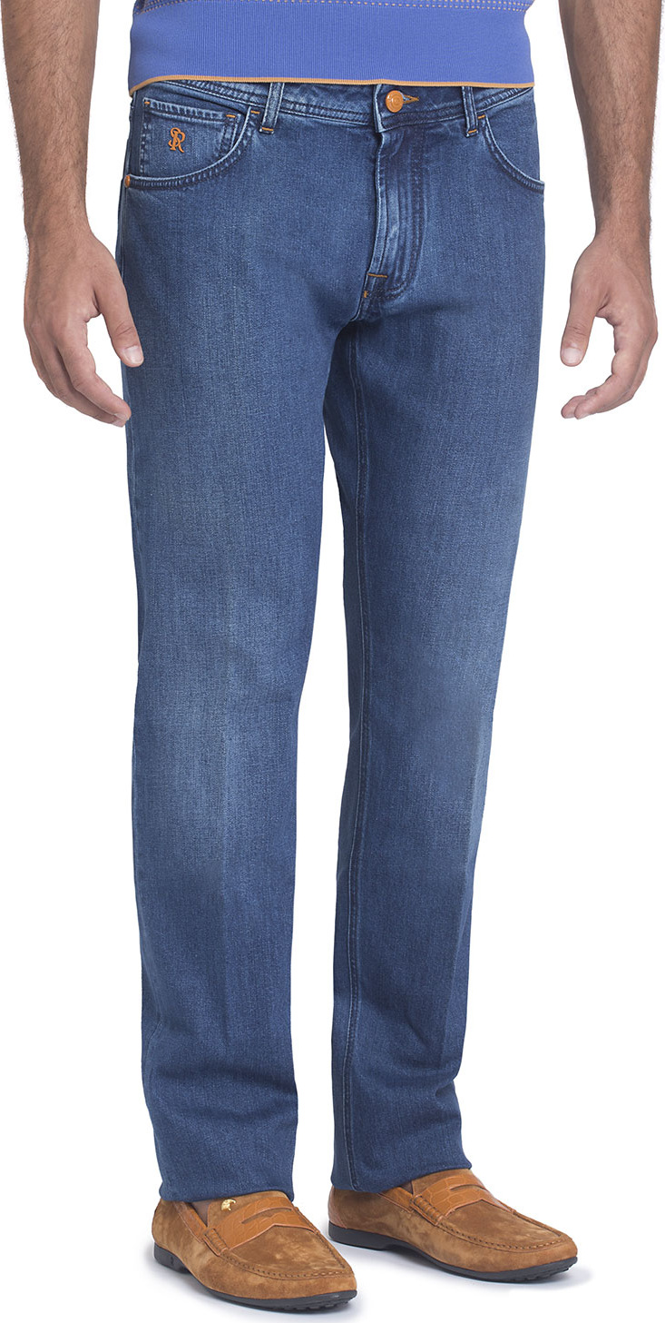 Stefano Ricci Stretch-Denim Slim-Straight Jeans with Cognac Patch