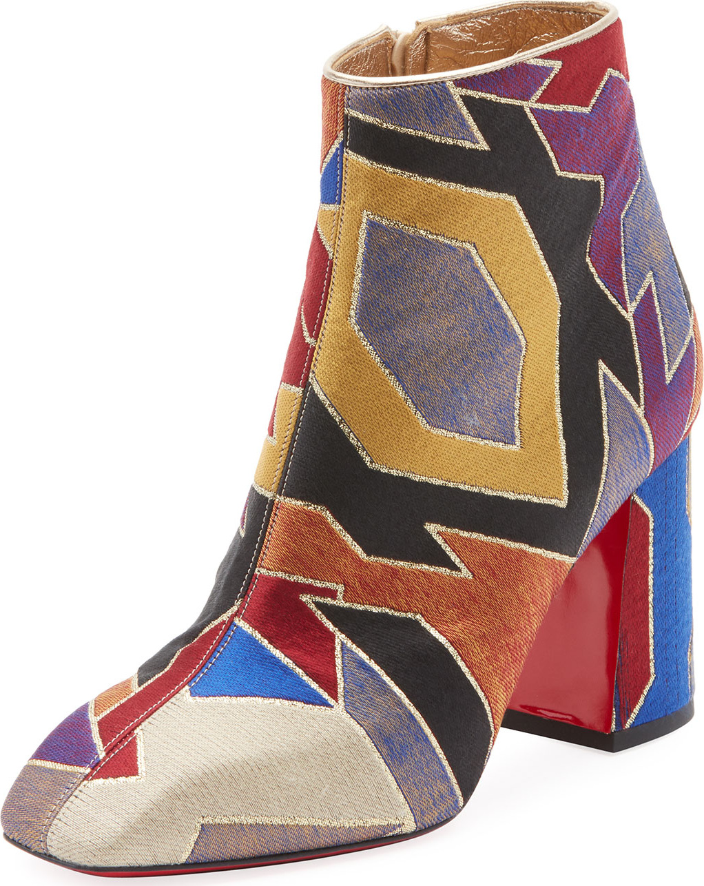 Christian Louboutin Hilconico Geometric Silk Jacquard Red Sole Bootie Christian Louboutin Hilconico Geometric Silk Jacquard Red Sole Bootie
