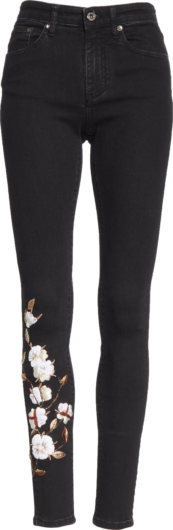 Off White Floral Embroidered Diagonal Stripe Skinny Jeans