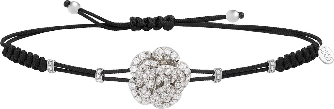 Pippo Perez 18k White Gold Diamond Rose Pull-Cord Bracelet