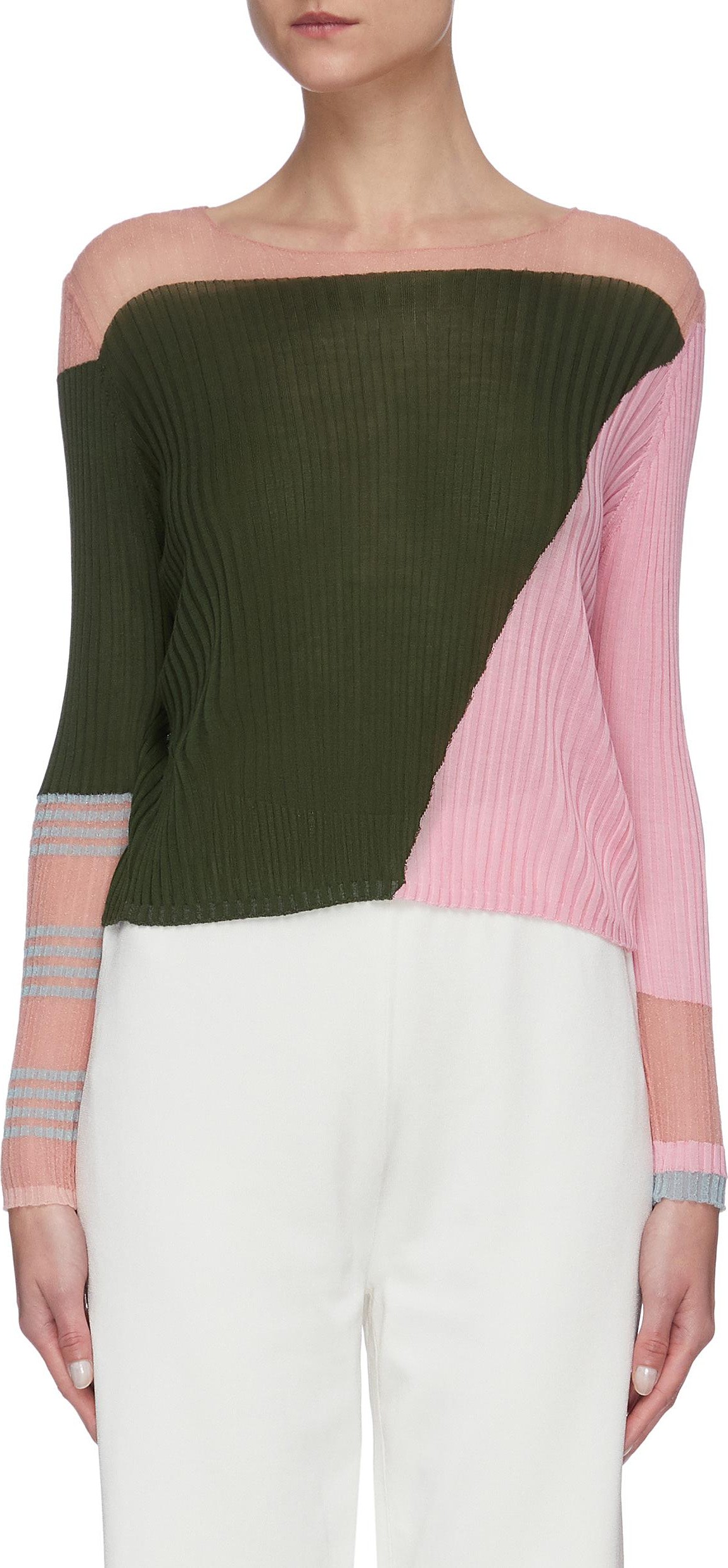 i-am-chen Round neck ribbed colourblock panel top