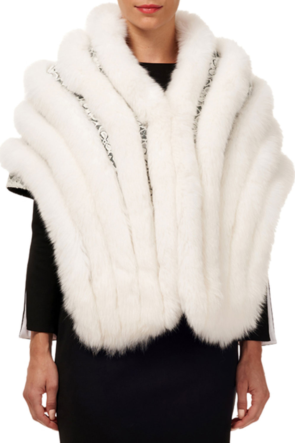 Gorski Layered Fox-Fur Shawl w/ Lace