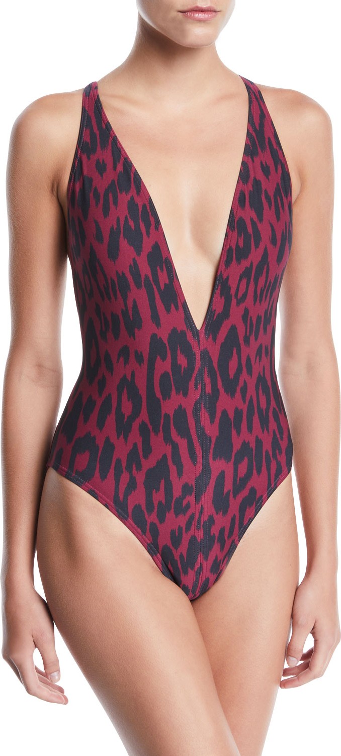 Proenza Schouler Plunging Strappy Crossback Leopard-Print One-Piece Swimsuit