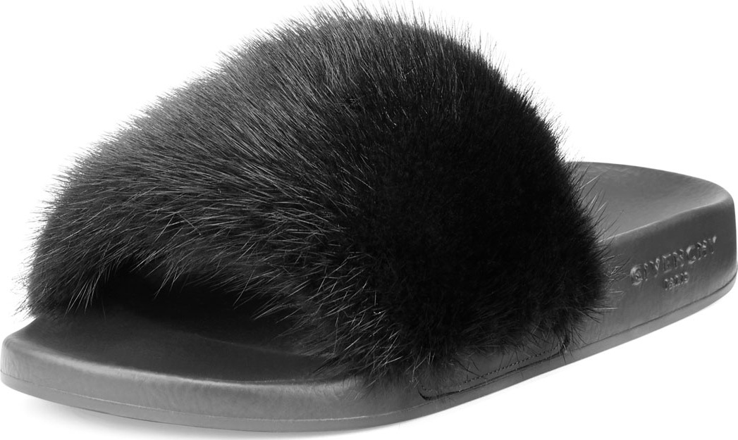 Givenchy Mink-Fur Flat Slide Sandal