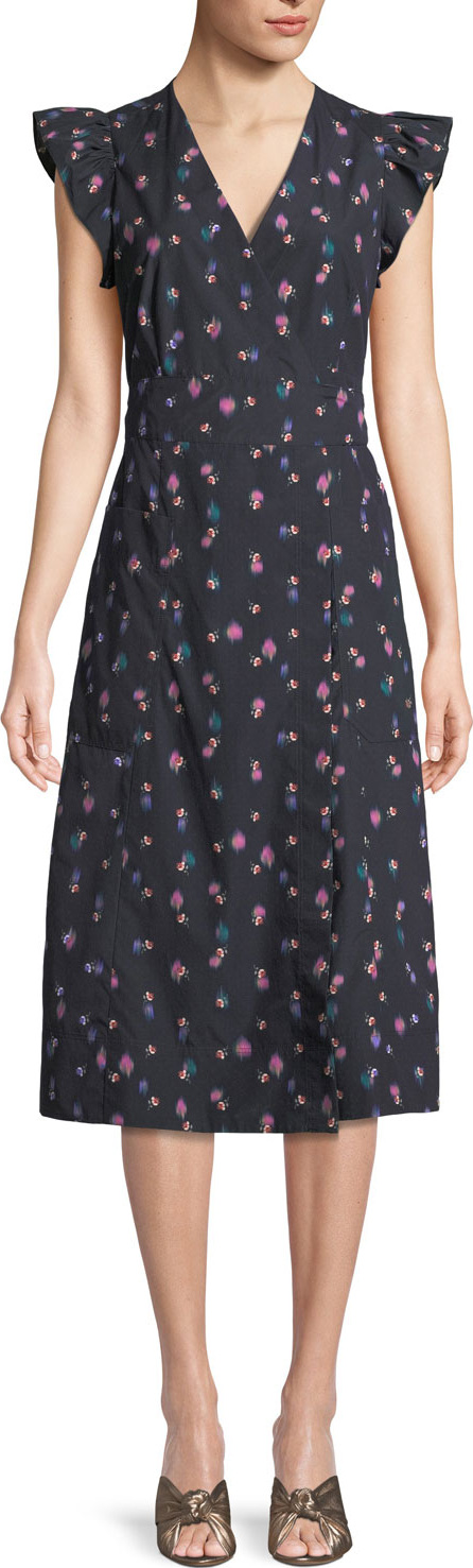 Rebecca Taylor Farren Floral-Print Faux-Wrap Midi Dress