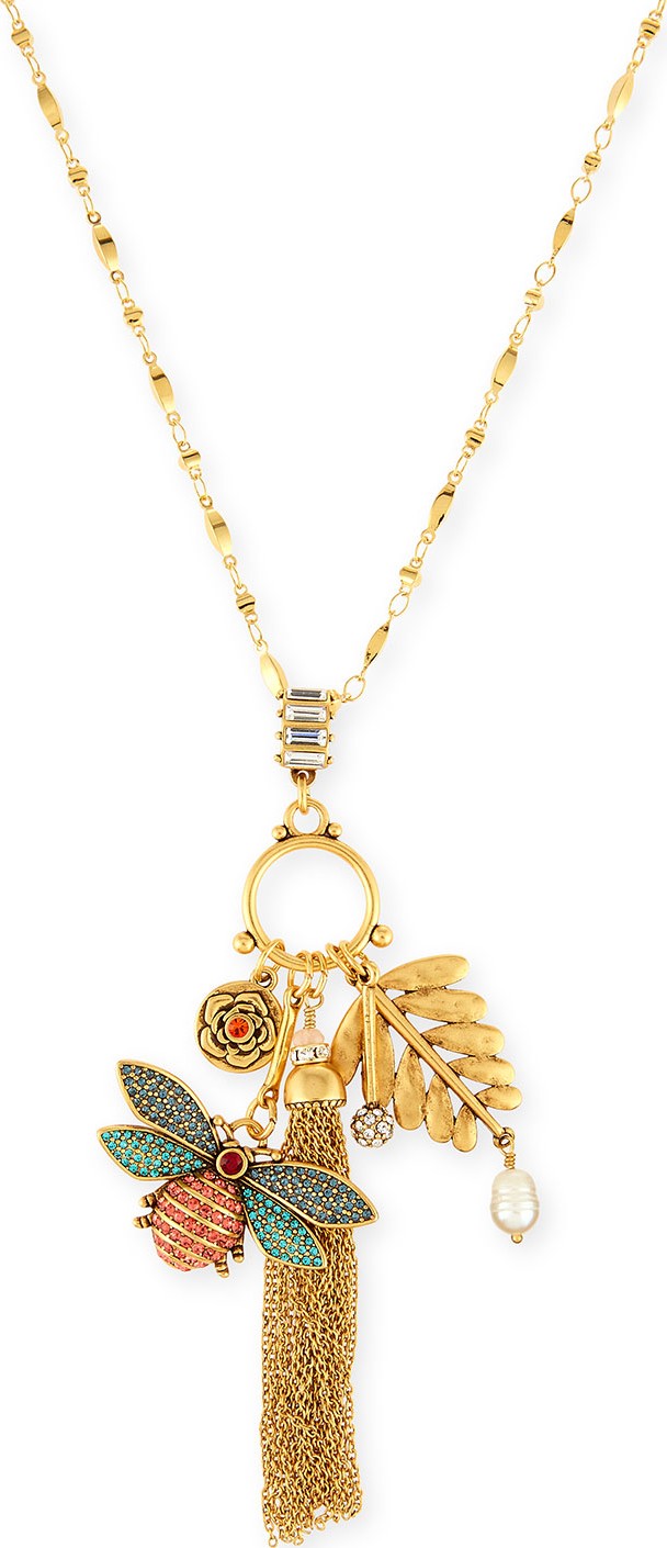 Sequin Crystal Bug Charm Necklace