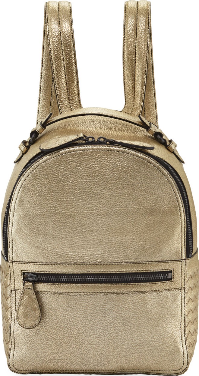 Bottega Veneta Grainy Metallic Leather Backpack