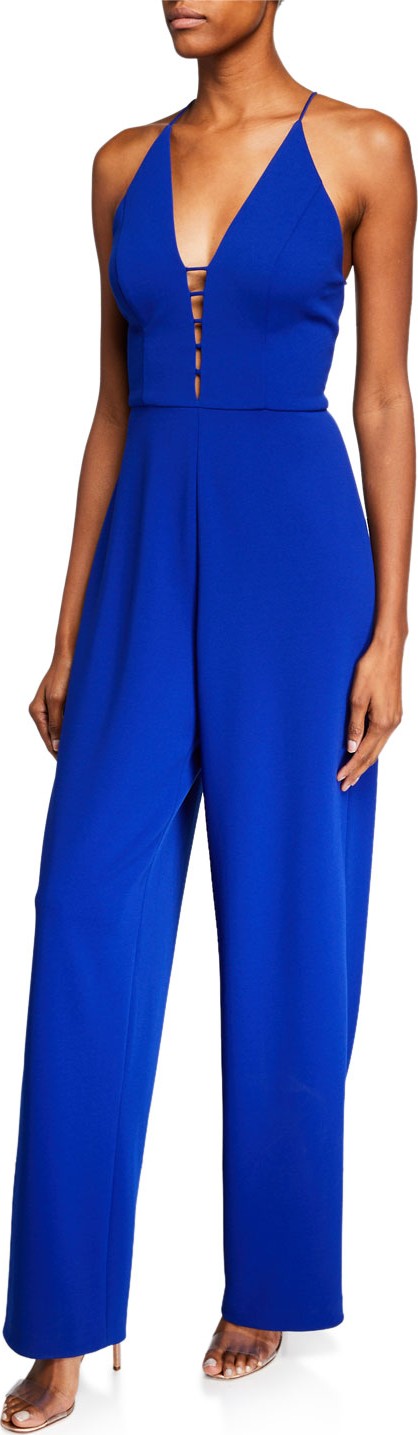 Aidan by Aidan Mattox Deep V-Neck Sleeveless Scuba Crepe Jumpsuit