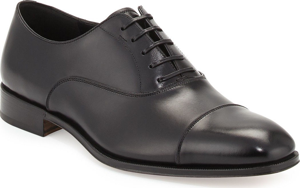 Salvatore Ferragamo Men's Calfskin Cap-Toe Oxford, Black