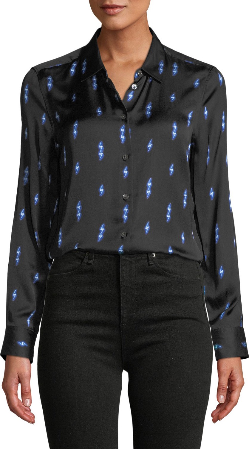 Equipment Lighting-Bolt Print Button-Front Essential Shirt