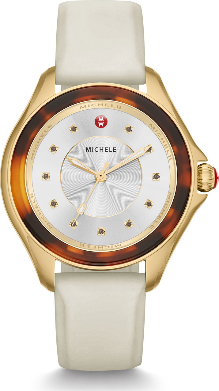 MICHELE Cape Tortoiseshell Watch with White Strap