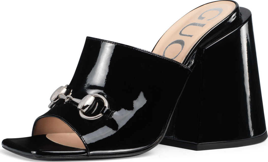 Gucci Patent Chunky-Heel Slide Sandals