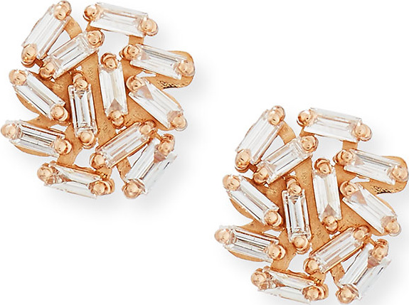 Suzanne Kalan Diamond Baguette Cluster Earrings in 18k Rose Gold