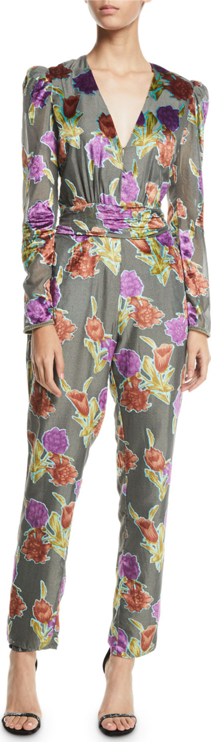 Saylor Larah V-Neck Floral Burnout Velvet Jumpsuit