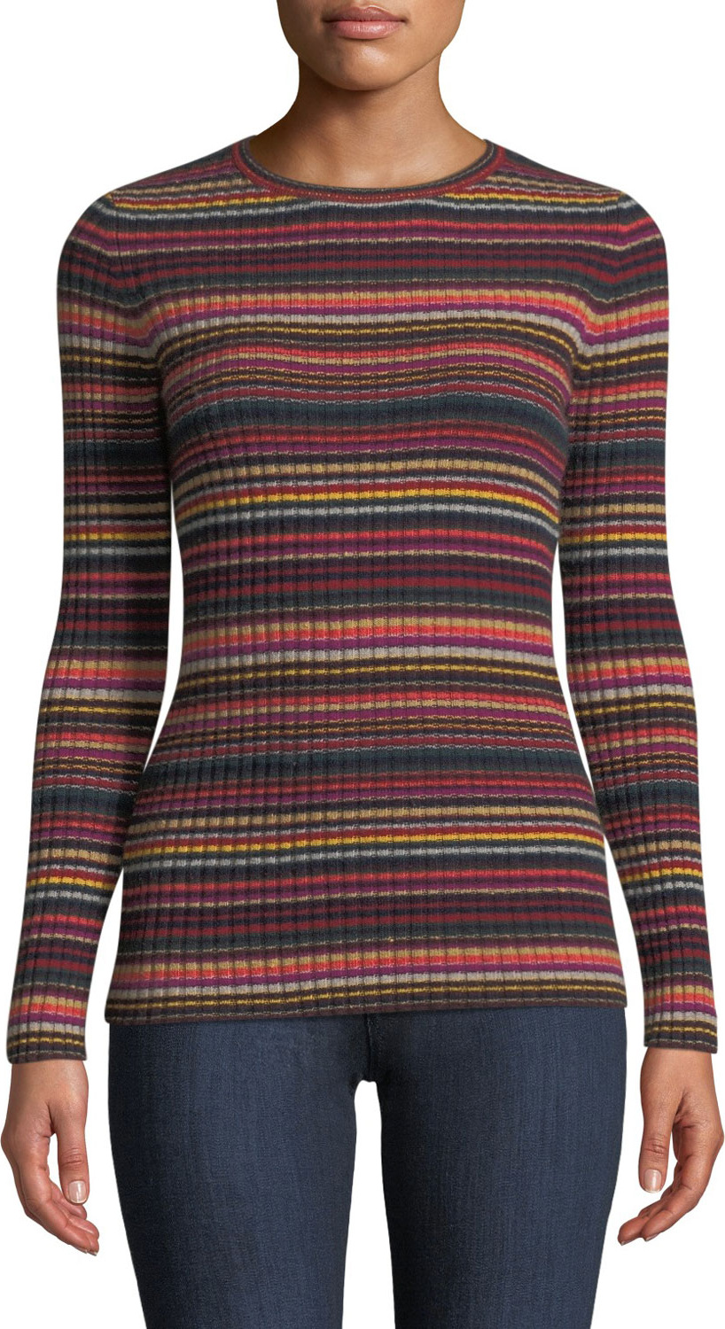 Autumn Cashmere Multi-Stripe Ribbed Cashmere Sweater