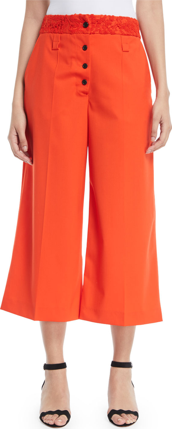 Proenza Schouler Lace-Waist Flare Cropped Culotte Pants