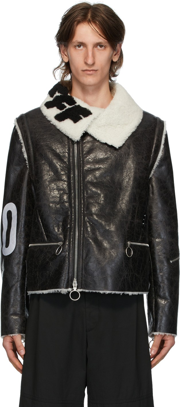 Off White Black & White Shearling Zip-Off Sleeve Jacket