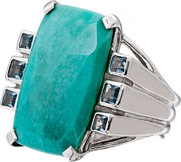Stephen Dweck Faceted Turquoise & Blue Topaz Cushion Ring
