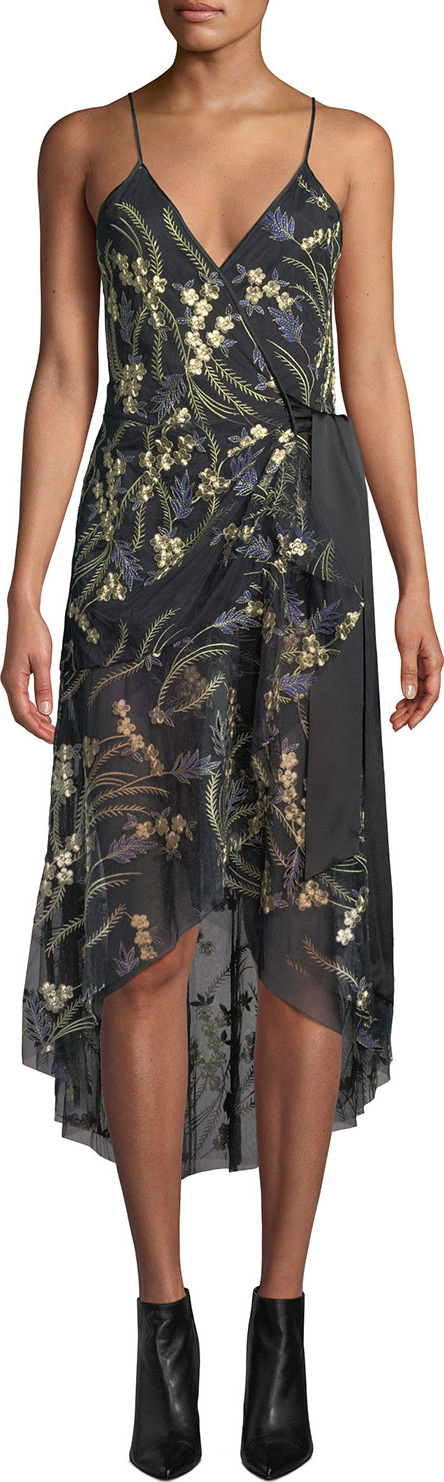 DIANE von FURSTENBERG Narrah Embroidered Floral Sleeveless Wrap Dress