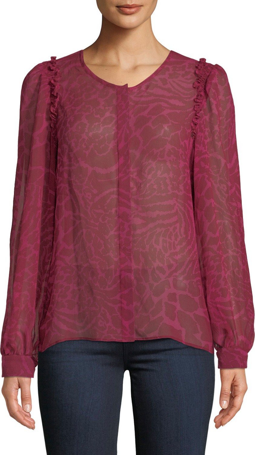 PAIGE Ambrosine Animal-Print Button-Front Silk Top