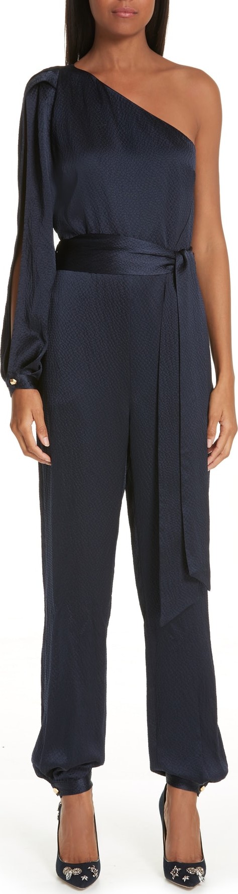 Haney Emerson One-Shoulder Textured Silk Jumpsuit