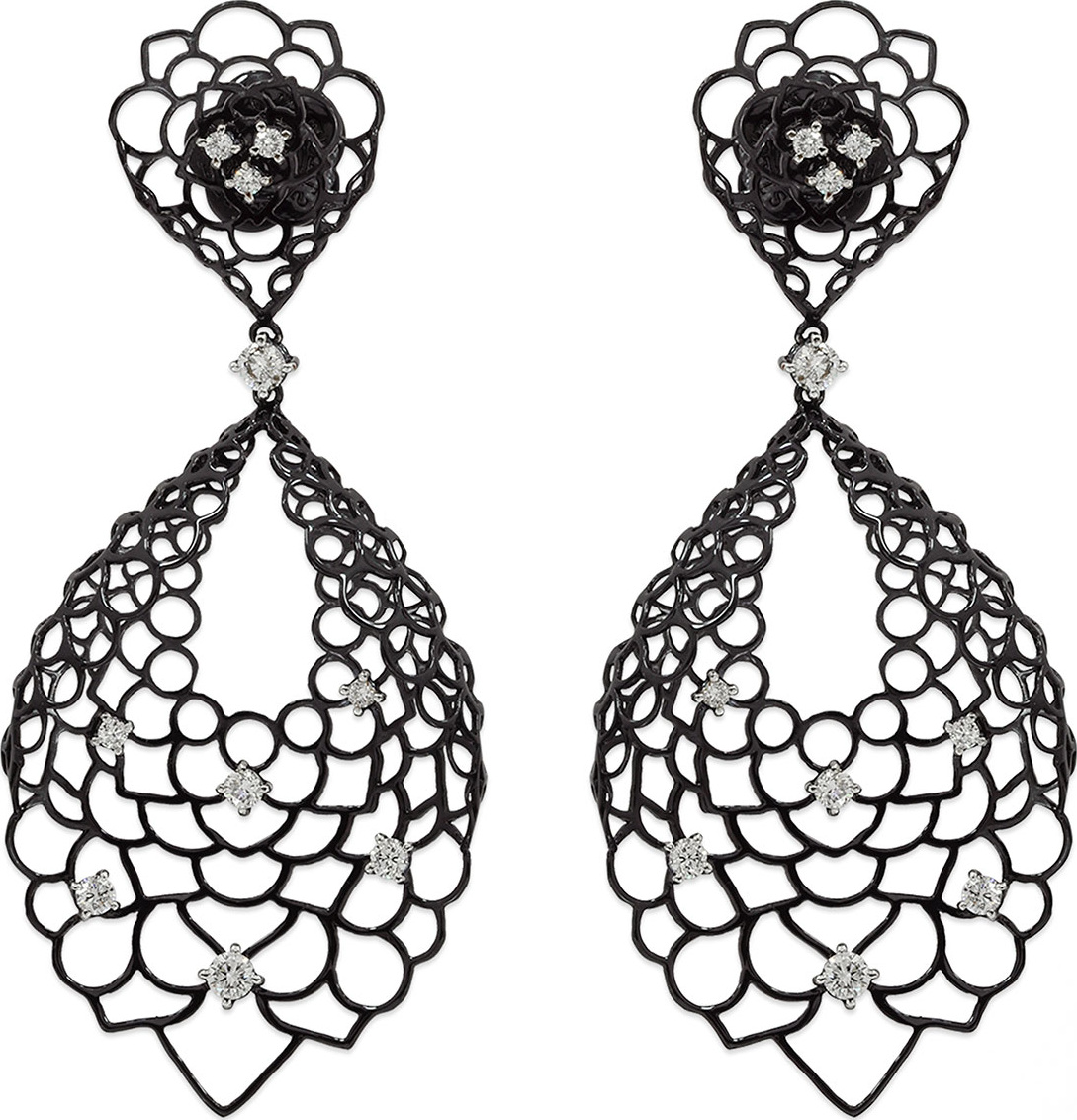 Staurino Fratelli 18k White Gold Moresca Diamond Oval Drop Earrings