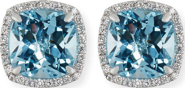 Frederic Sage 18K White Gold Blue Topaz Diamond Halo Stud Earrings