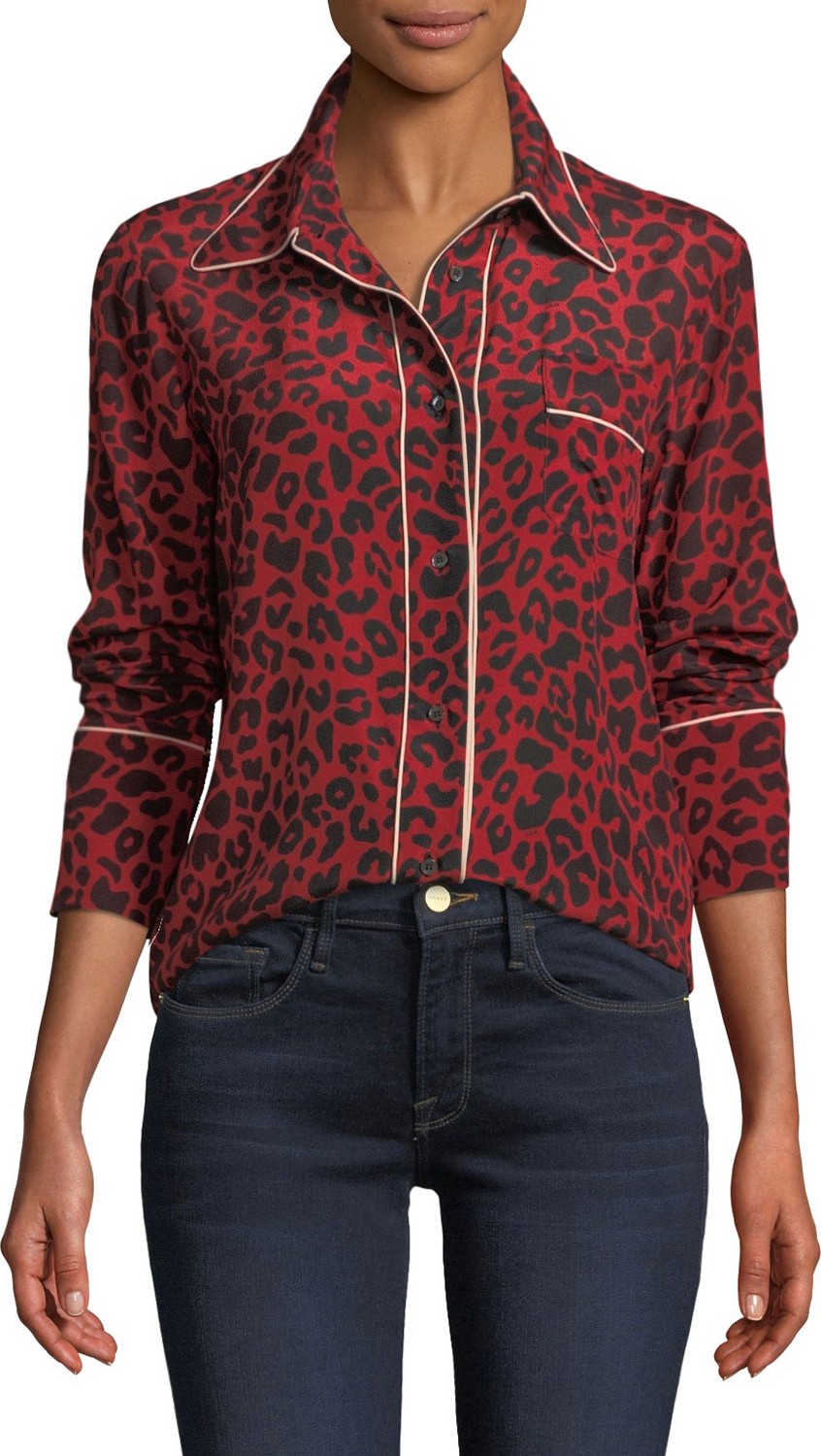 Nº21 Leopard-Print Silk Button-Front Blouse
