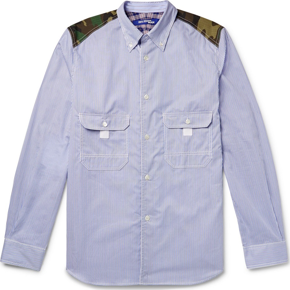 Junya Watanabe Button-Down Collar Contrast-Trimmed Striped Cotton-Poplin Shirt