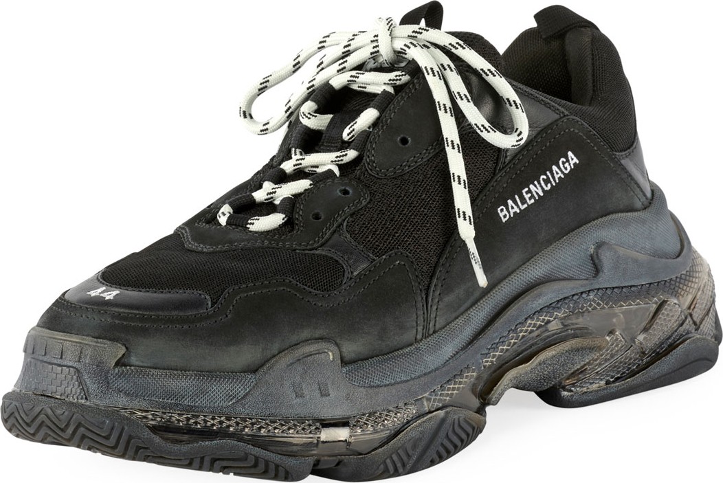 Balenciaga Men's Triple S Mesh & Leather Sneakers, Black