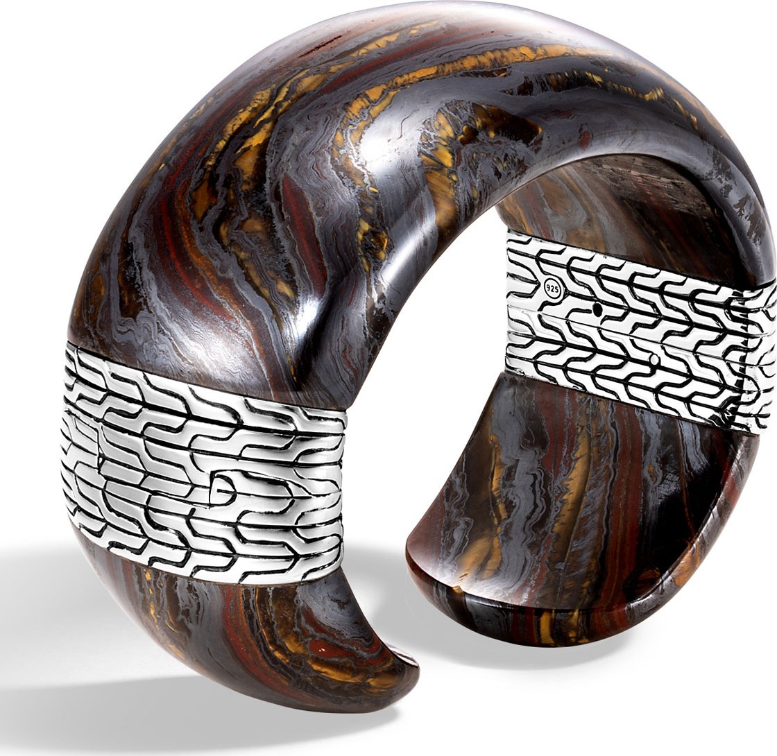 John Hardy Classic Chain Wide Silver Flex Kick Cuff Bracelet with Tiger Iron, Size M