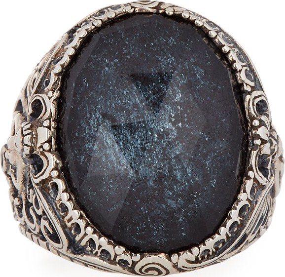 Konstantino Specular Hematite Oval Ring, Size 7