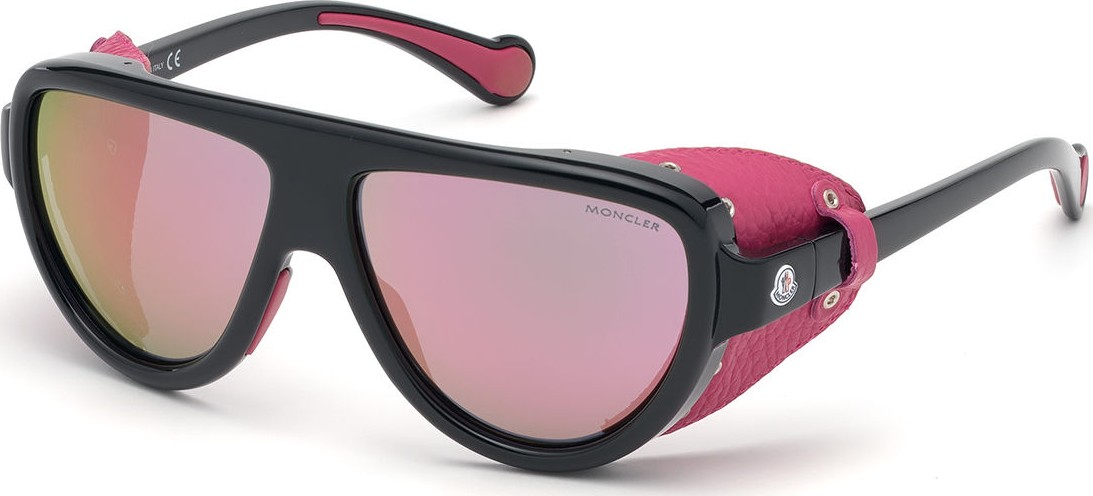 Moncler Mirrored Wrap Sunglasses w/ Leather Side Blinders