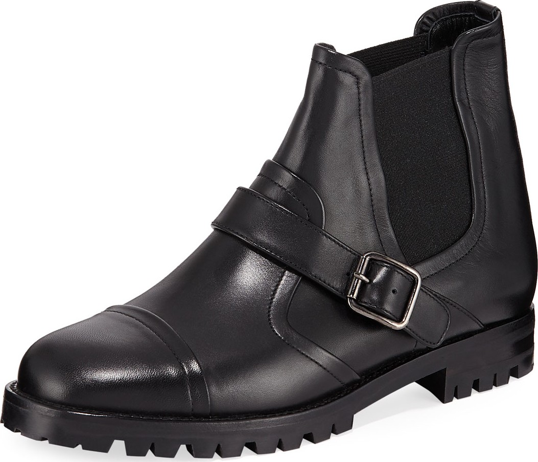 Manolo Blahnik Traba Leather Lug Sole Booties