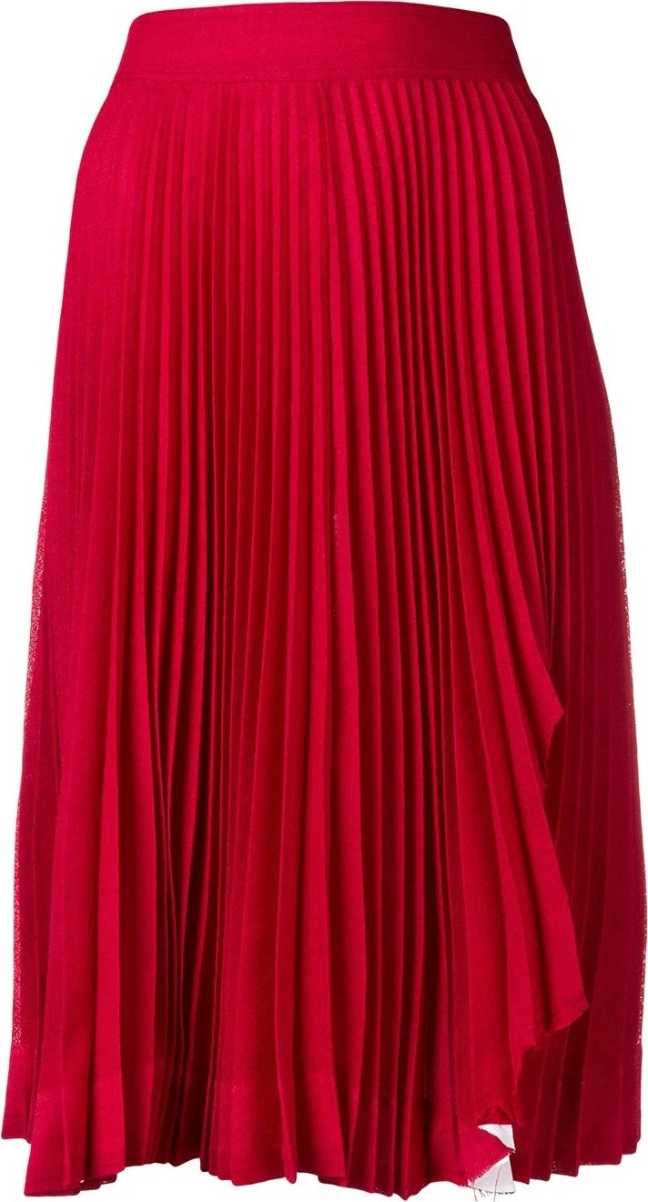 Calvin Klein Collection Red pleated shark bite midi skirt