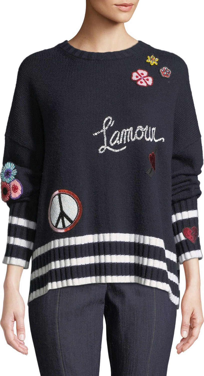 Cinq A Sept Leona Embroidered Graphic Pullover Sweater