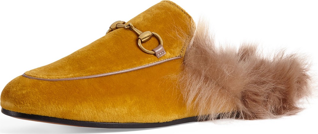 Gucci 10mm Princetown Velvet Mule with Fur