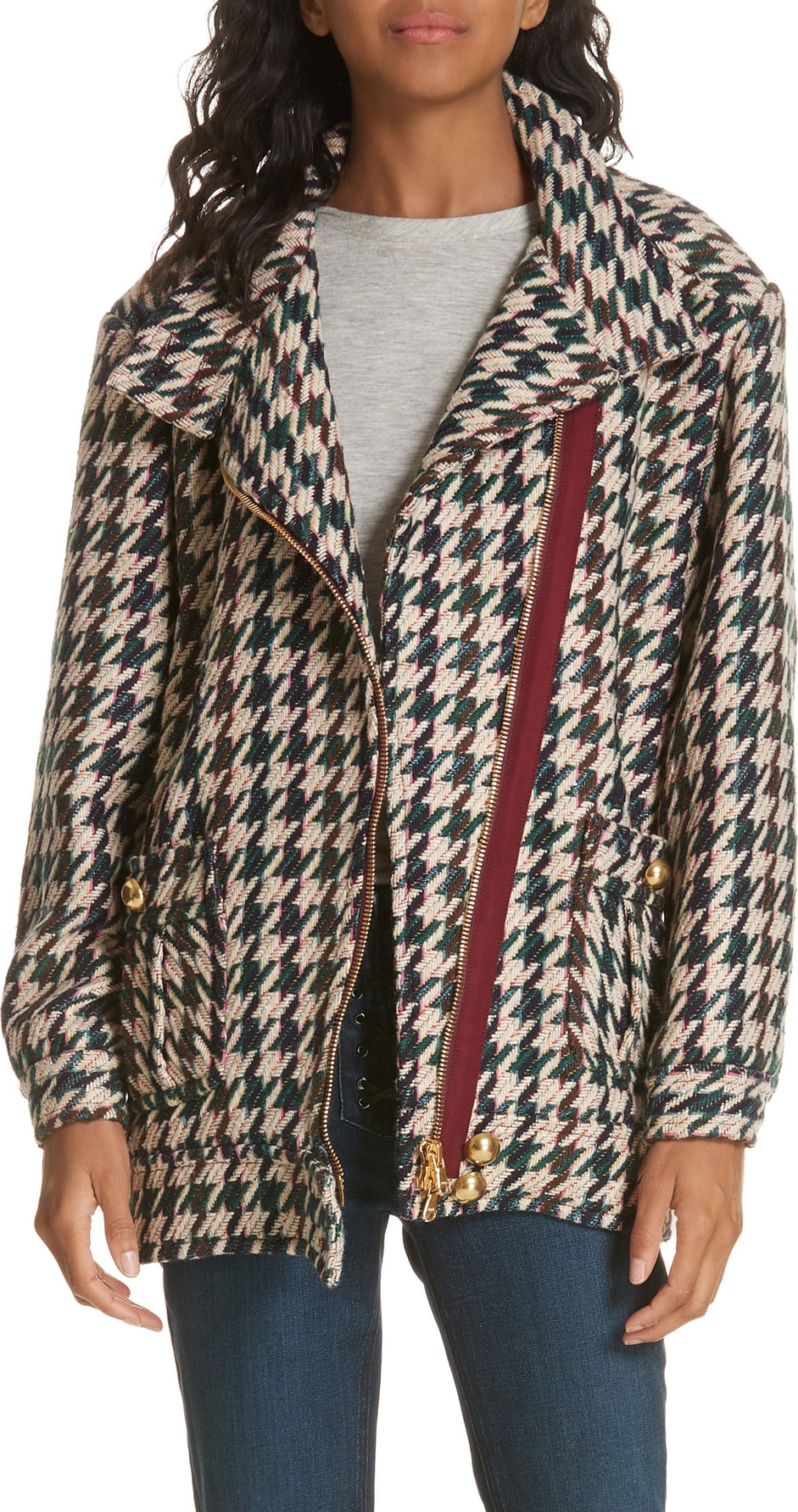 Veronica Beard Elke Houndstooth Bomber Jacket