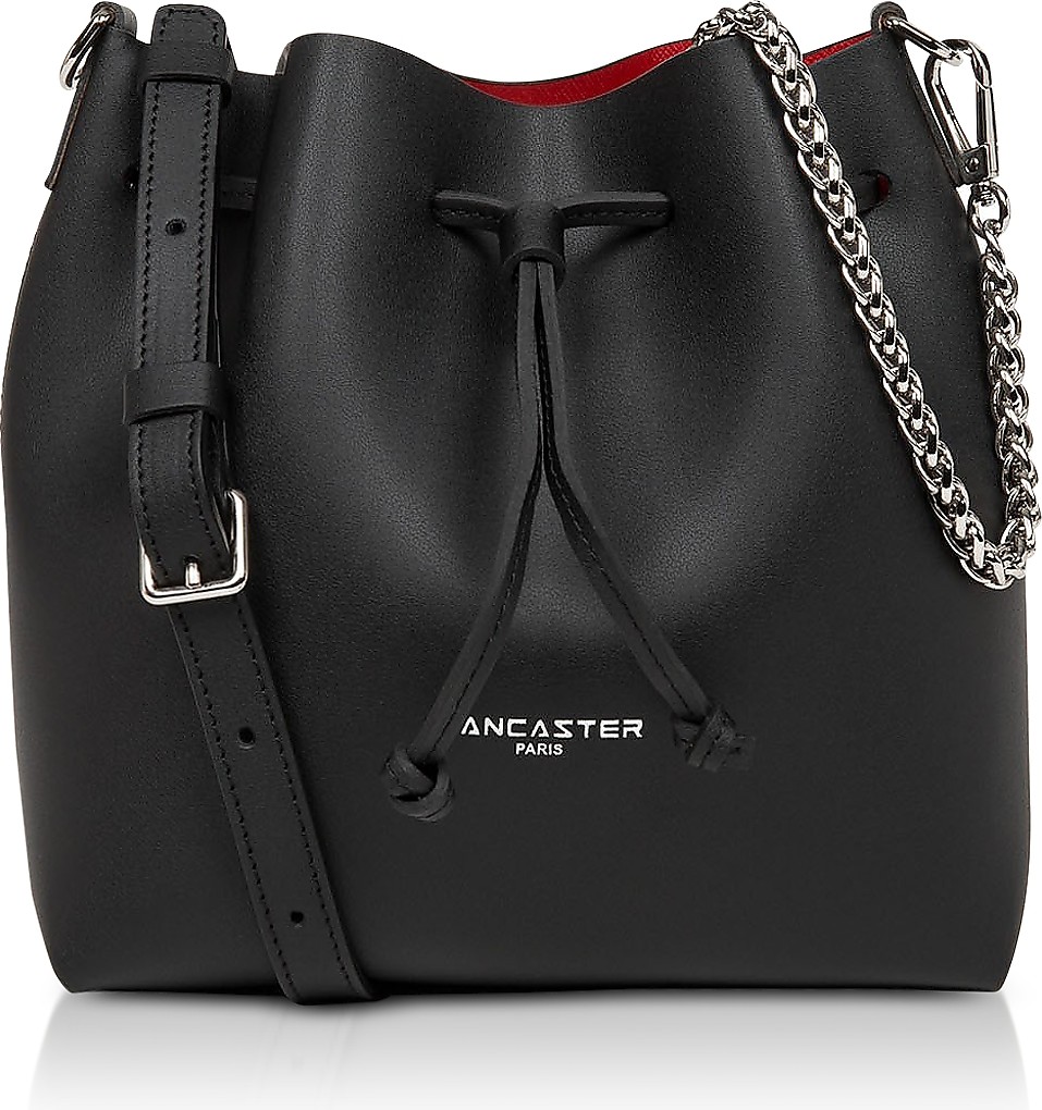 Lancaster Black Smooth Cow Leather Pur & Element Small City Bucket Bag
