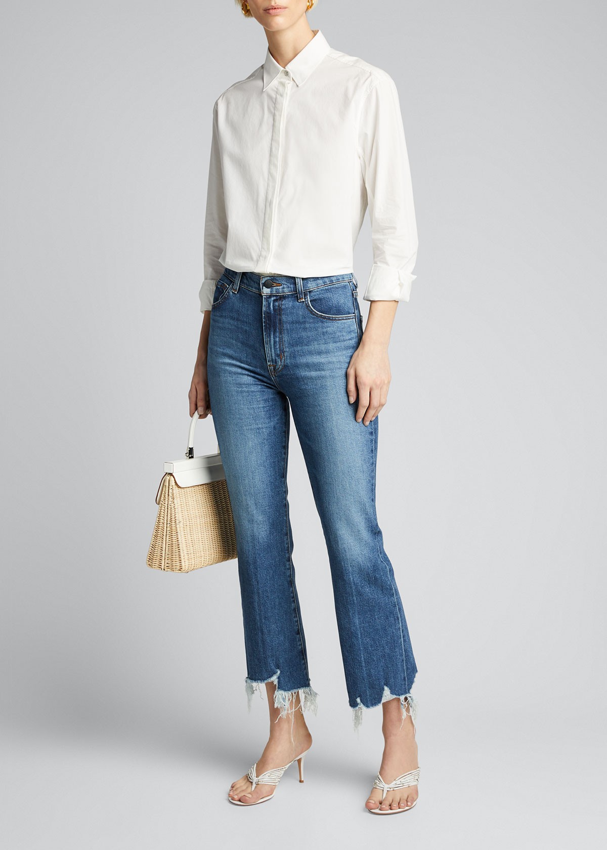 J BRAND Julia High-Rise Flare Jeans with Shredded Hem