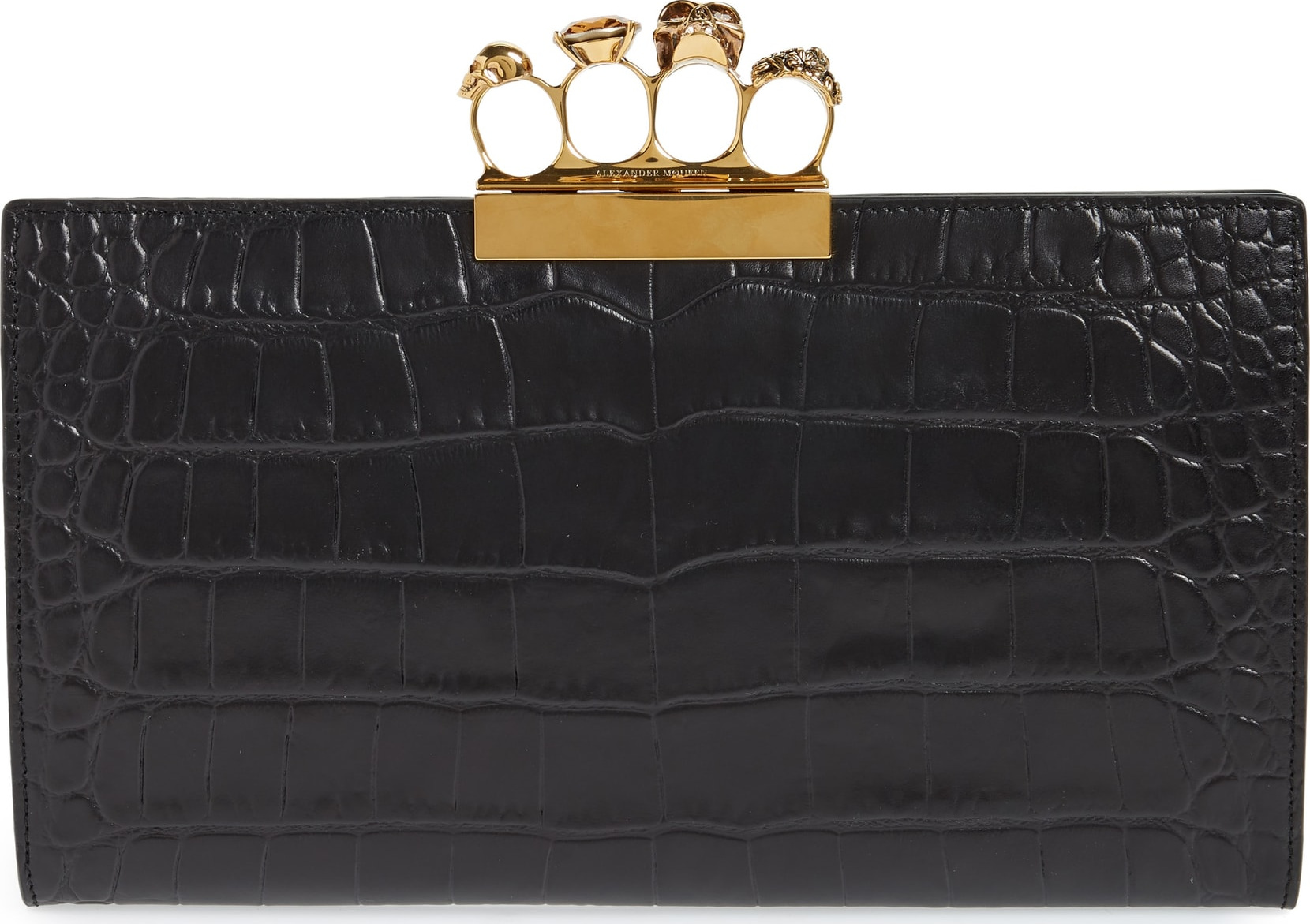 Alexander McQueen Croc Embossed Leather Knuckle Clutch