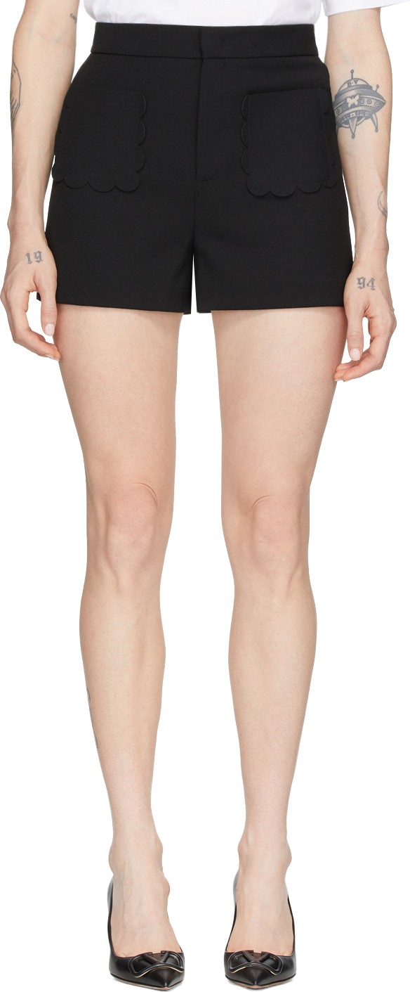 RED Valentino Black Cady Front Pockets Shorts
