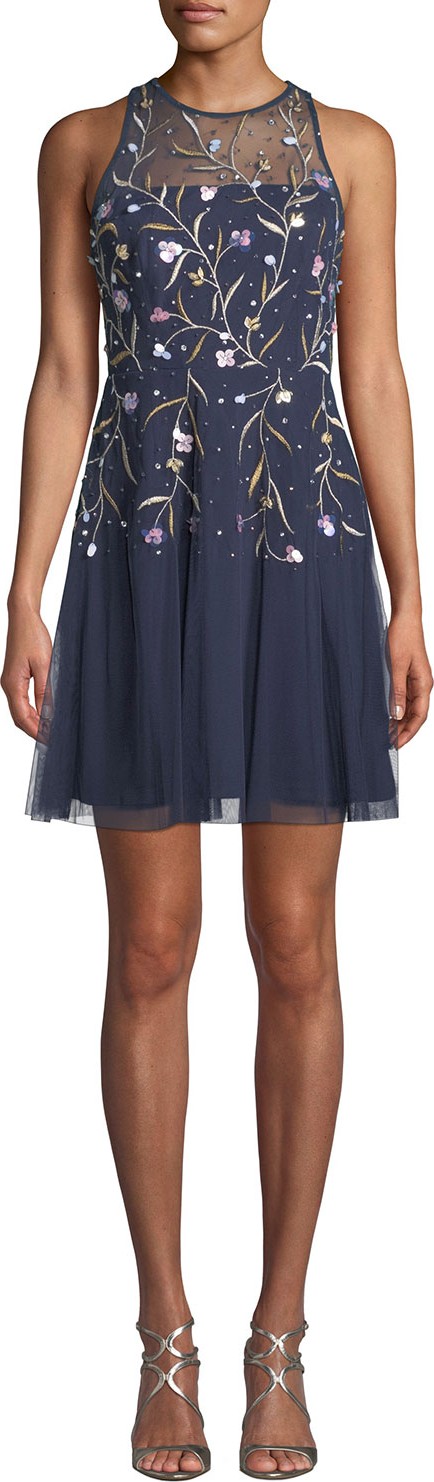 Aidan by Aidan Mattox Embroidered Halter Mini Dress