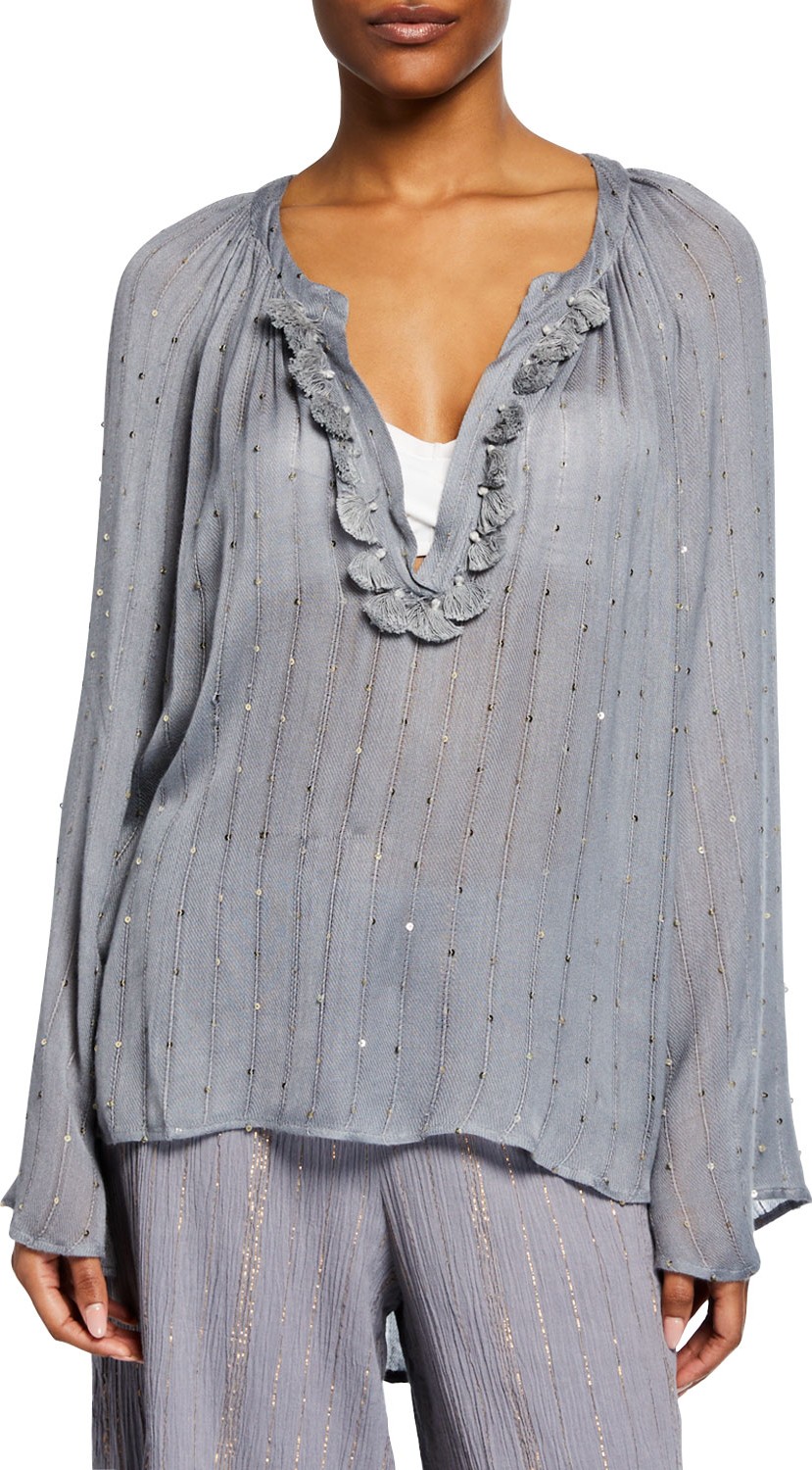 Flora Bella Albion Tassel V-Neck Shimmer Coverup Top