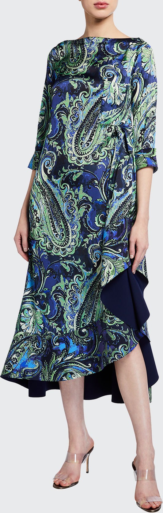 La Petite Robe di Chiara Boni Paisley Boat-Neck Asymmetrical Midi Dress